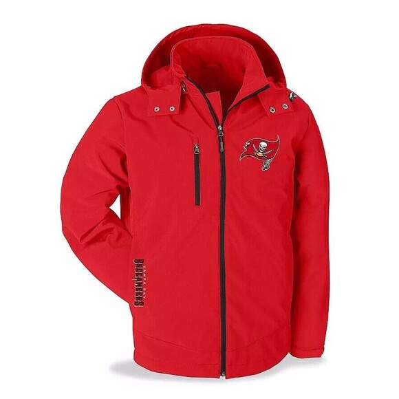 NFL Tampa Bay Jacket Mens Buccaneers 3 Layer Soft Shell Coat Red Large NWOT - Picture 1 of 11
